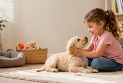 niña cuidando un perro cachorro