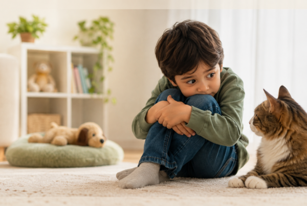 niño le tiene miedo al gato
